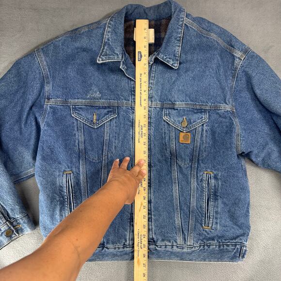 VTG 90s Carhartt Denim Blanket Lined Trucker Jacket Mens XL Button Up JB0998 USA - Picture 8 of 11